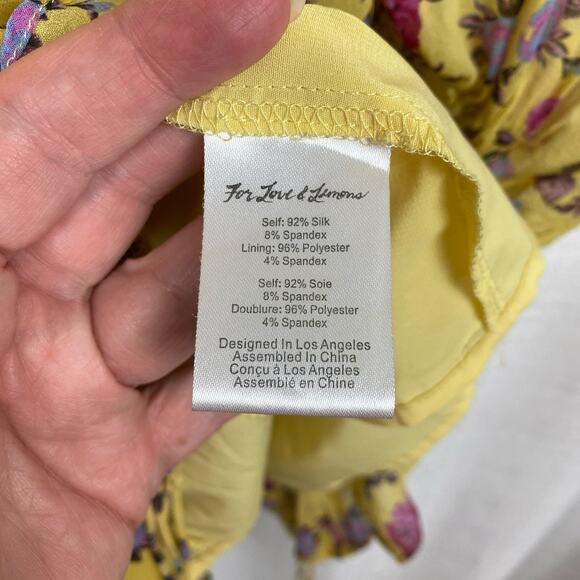 For Love&Lemons Yellow Silk Floral Beaumont Mini Dress Sz.M - Picture 14 of 16